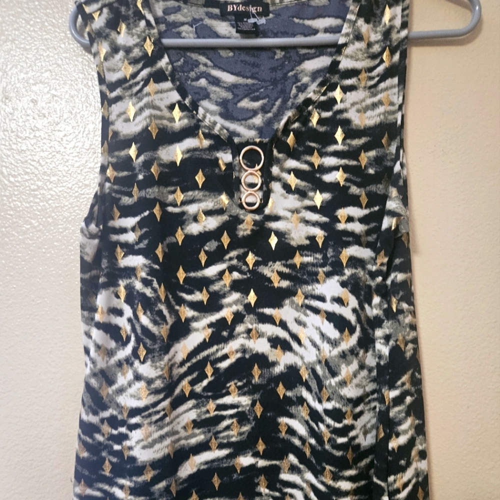 By Design Women's Black Gold Sleeveless Animal Print Blouse
